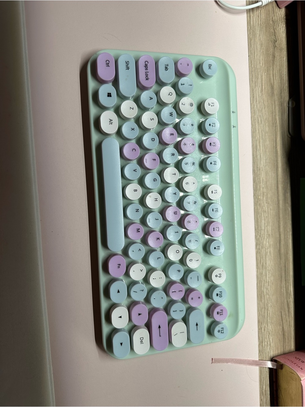 Pastel Mint & Lavender Round-Key Wireless Keyboard
